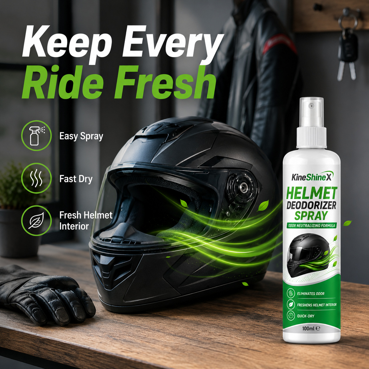 Motorcycle Gear Hanger - Helm-Deo-Spray 100ml – Geruchsneutralisierende Formel für