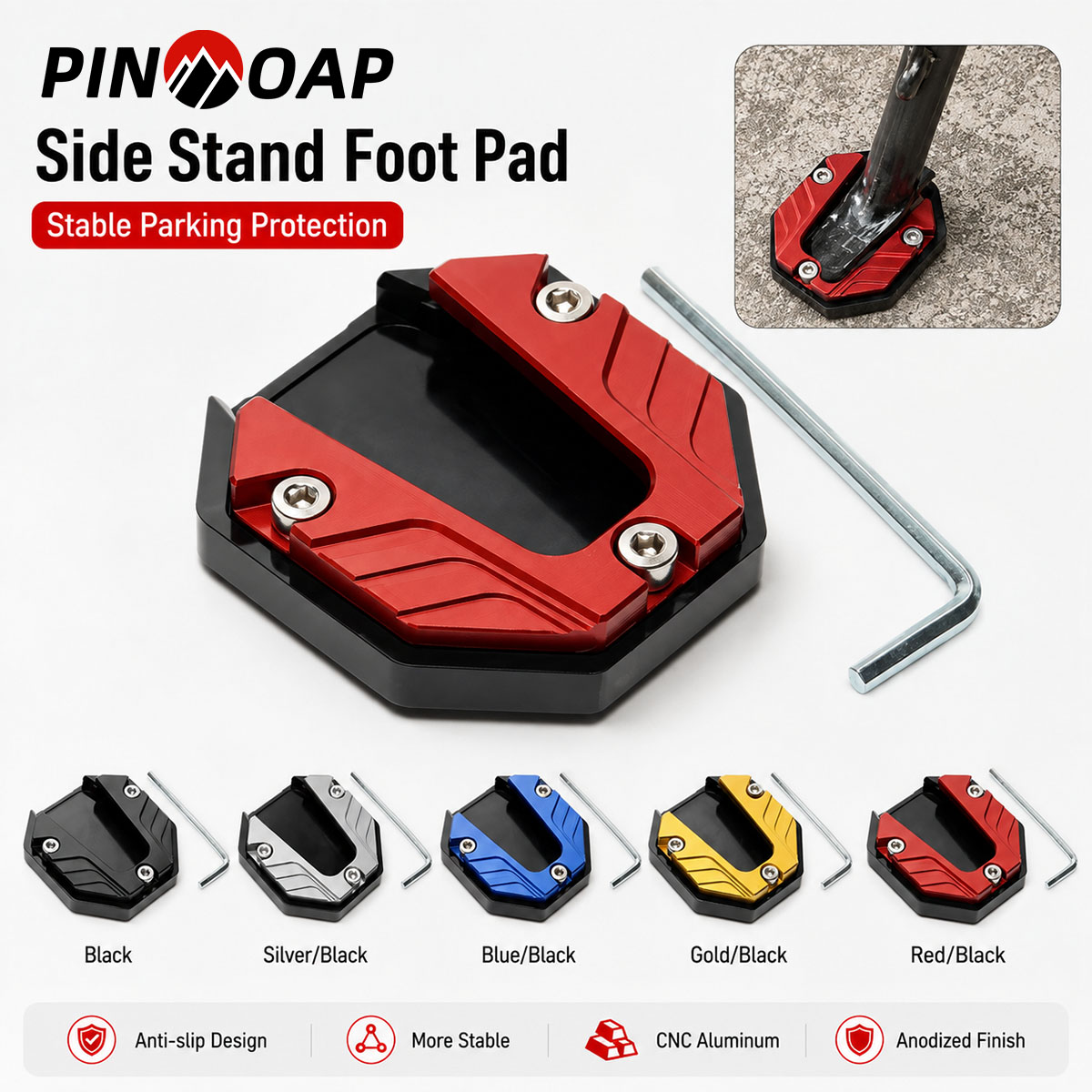 Motorcycle Gear Holder - PINMOAP 1 Stück Motorrad-Seitenständer-Verlängerungspad Rutschfeste Seitenständer-Vergrößerungsplatte