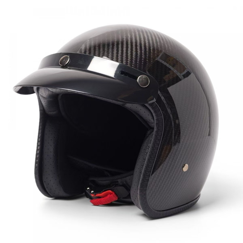 Motorcycle Gear Vintage - Superleichter Vintage-Helm aus Kohlefaser, 3/4 Jet-Scooter-Helm,
