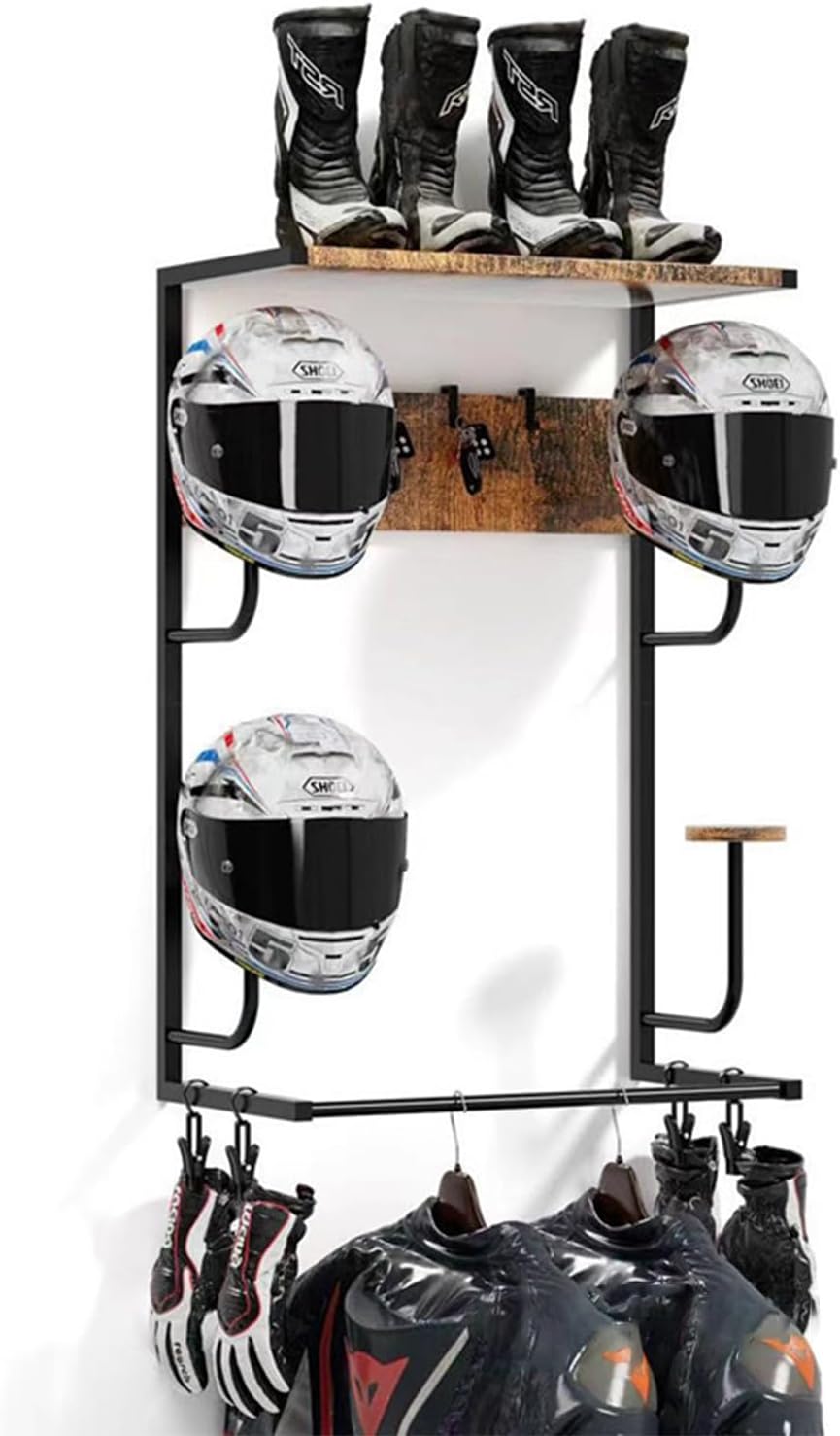 Motorcycle Gear Hanger - Motorradhelmhalter, Wandmontierter Helmständer mit 4 Handschuhhaltern
