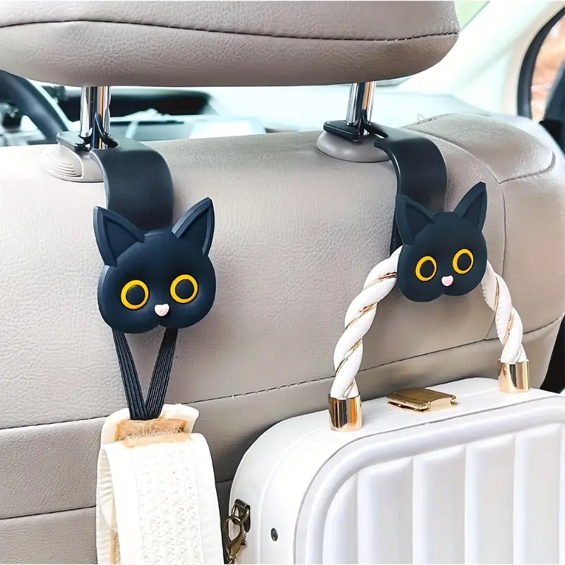 Tail Bag Rack - Multifunktionaler Niedlicher Schwarzer Katzen-Autositzhaken Universeller Auto-Kopfstützen-Taschenhalter